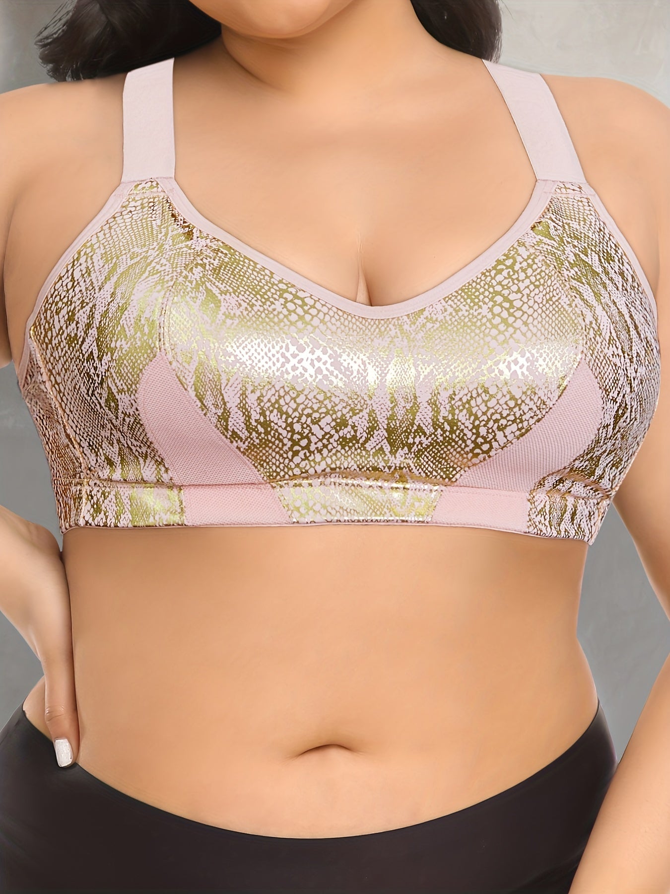  Snake Skin Print V Neck Full Coverage Fitness Bra