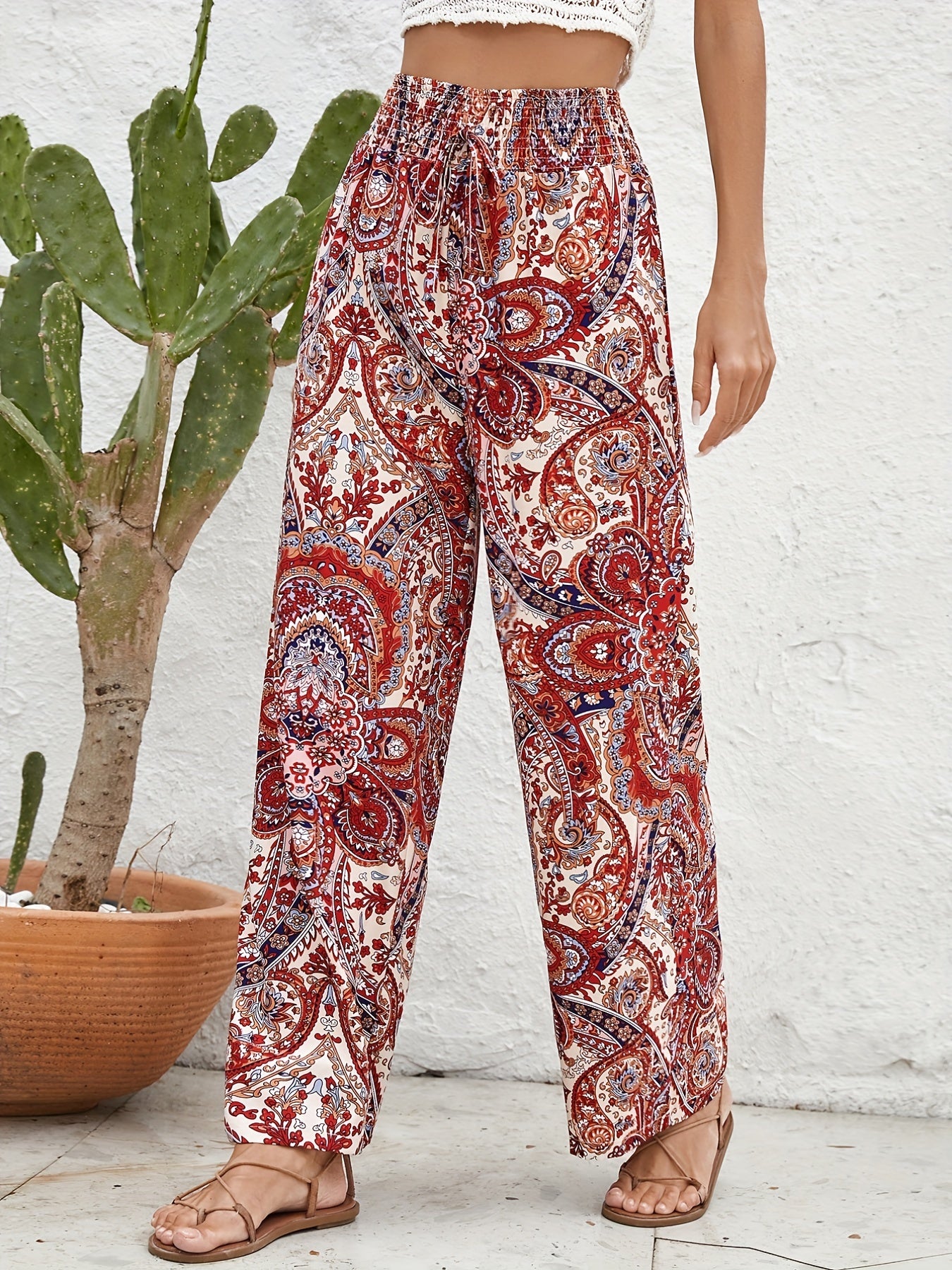 Boho Paisley Print Wide Leg Pants