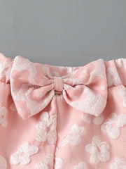 Girls Casual Puff Flower Shorts with Bow - Summer Wear