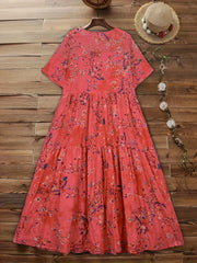  Floral Print Short Sleeve Round Neck Dress