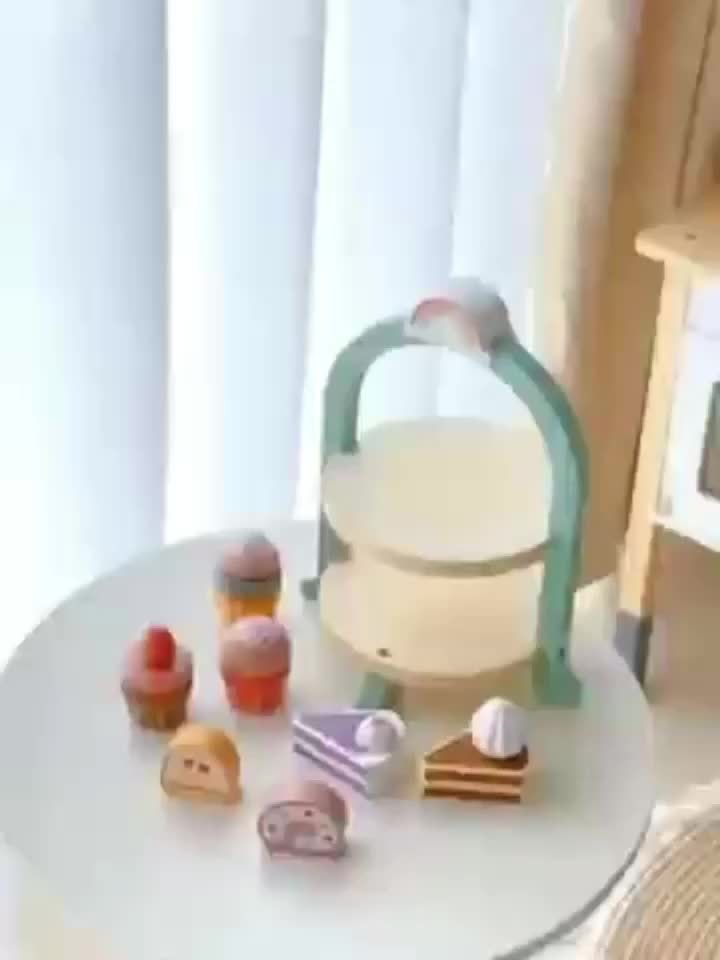 KABI Wooden Cake Pop Shop Playset Pretend Play Food Toy for Kids 3