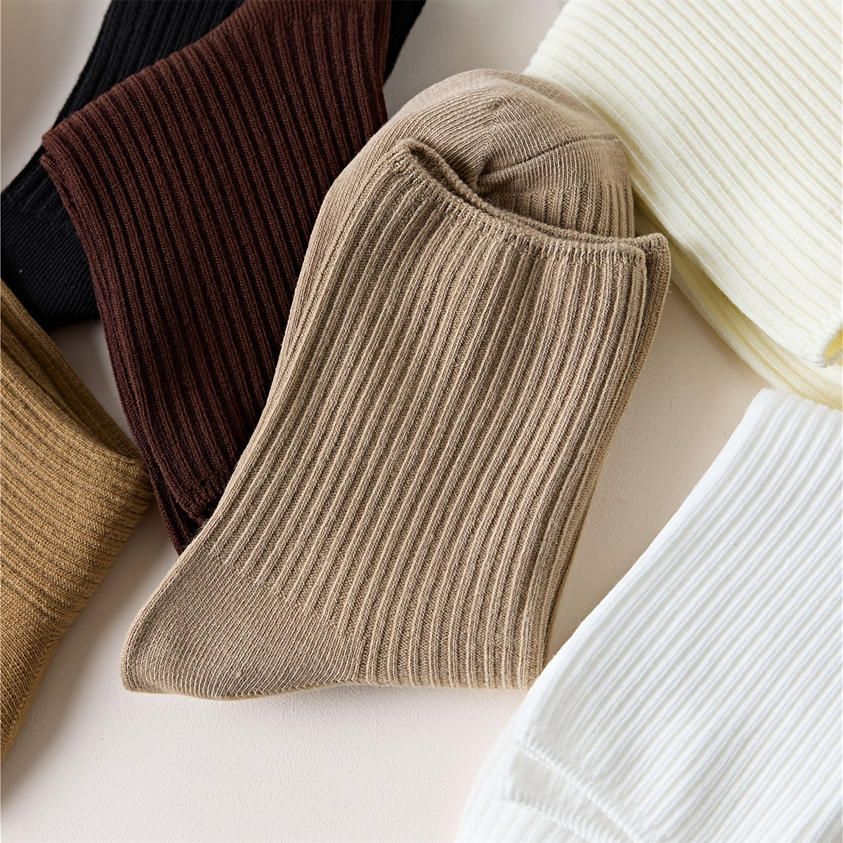 Women's Solid Ribbed Crew Socks Soft & Comfy Mid Tube Stockings