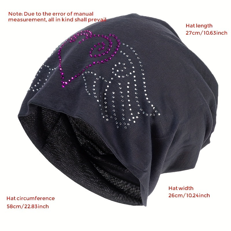 Rhinestone Slouchy Beanie Hip Hop Skull Cap Elastic Bonnet Chemo Hats