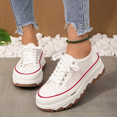 Women's Mesh Sneakers Lace Up Low Round Toe Thick Bottom Shoes