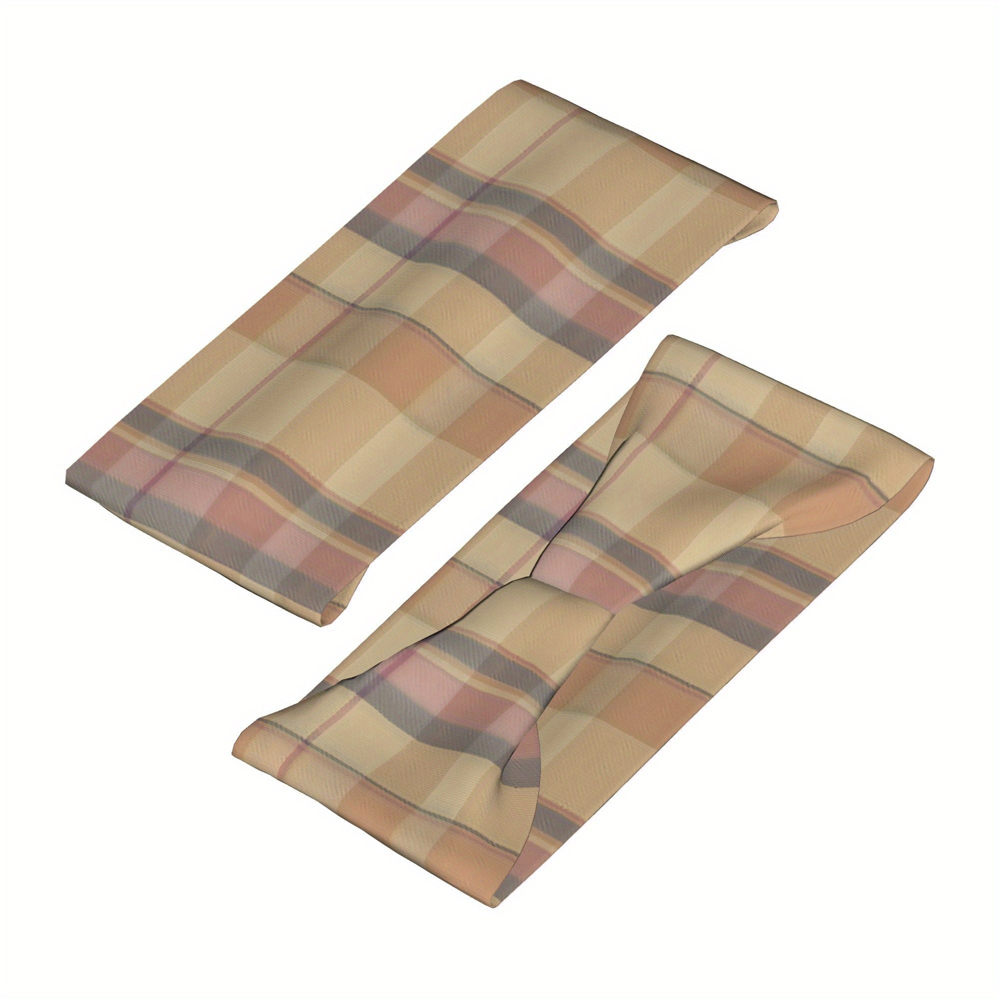 Vintage Plaid Headband Beige Checkered Pattern
