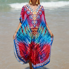  Boho Cover Up Dress Leopard Print V Neck