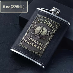 Stainless Steel Wine Jug Curved Leather Water Bottle for Camping
