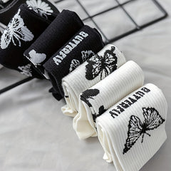 6 Pairs Butterfly Print Mid Tube Socks Women's Stockings