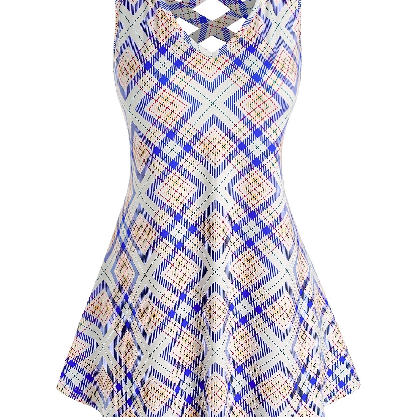 Plus Size Geometric Print Criss Cross Tank Top Women's Plus