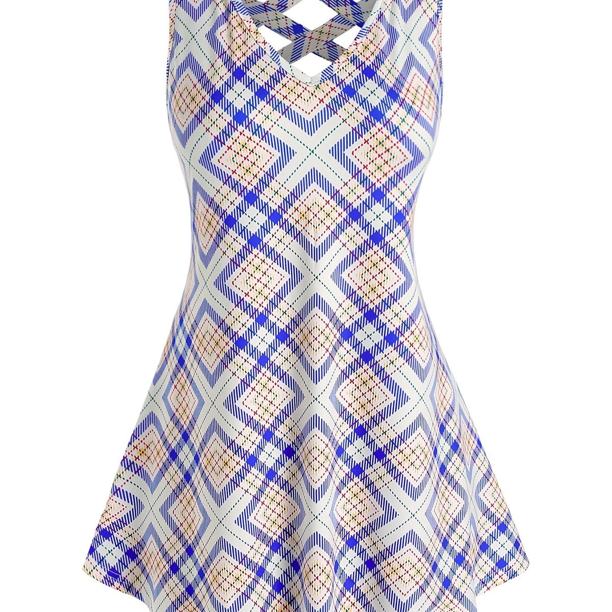 Plus Size Geometric Print Criss Cross Tank Top Women's Plus