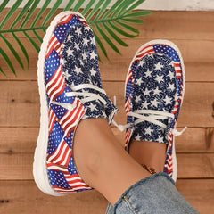 Women's Flag Print Canvas Shoes Lace Up Outdoor Sneakers Lightweight