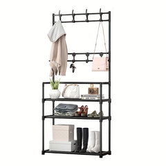 Entryway Coat and Shoe Rack with Hooks and Shelf
