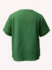  Casual Blouse Women's Plus Soild Ribbed Short Sleeve V Neck Loose Summ