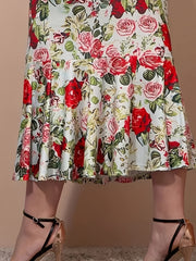  Floral Print High Rise Ruffle Trim Bodycon Mermaid Skirt