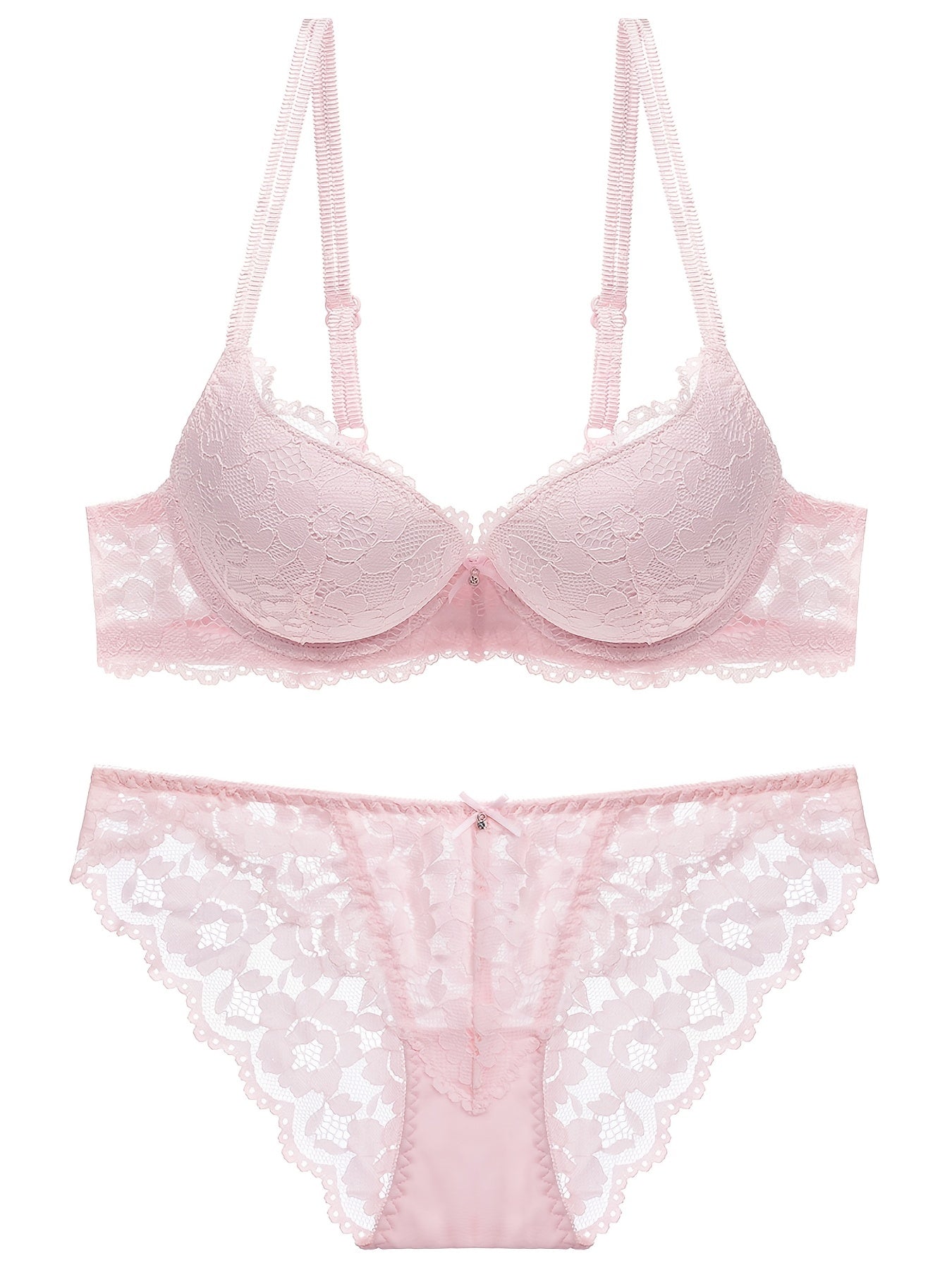 Lace Embroidery Lingerie Set Push Up Intimates Bra & Sheer Panty