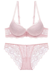 Lace Embroidery Lingerie Set Push Up Intimates Bra & Sheer Panty