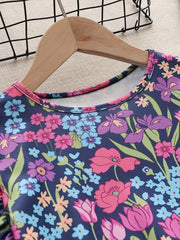 Girls Casual Flower Graphic Ruffle Trim Dress Summer Party Gift