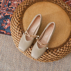 Women's Faux Pearl Chunky Low Heels Pumps