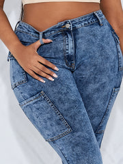  High Rise Skinny Cargo Jeans With Pockets