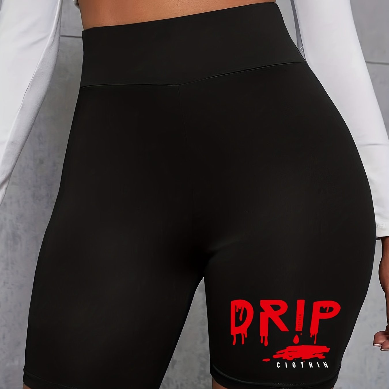 Women's Plus Dripping Letter Print High Rise Biker Shorts