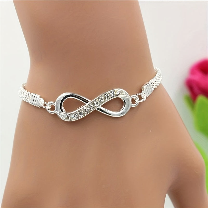 Silver Rhinestone Infinite Bracelet 8 Number Cross Pendant Charm Bangle