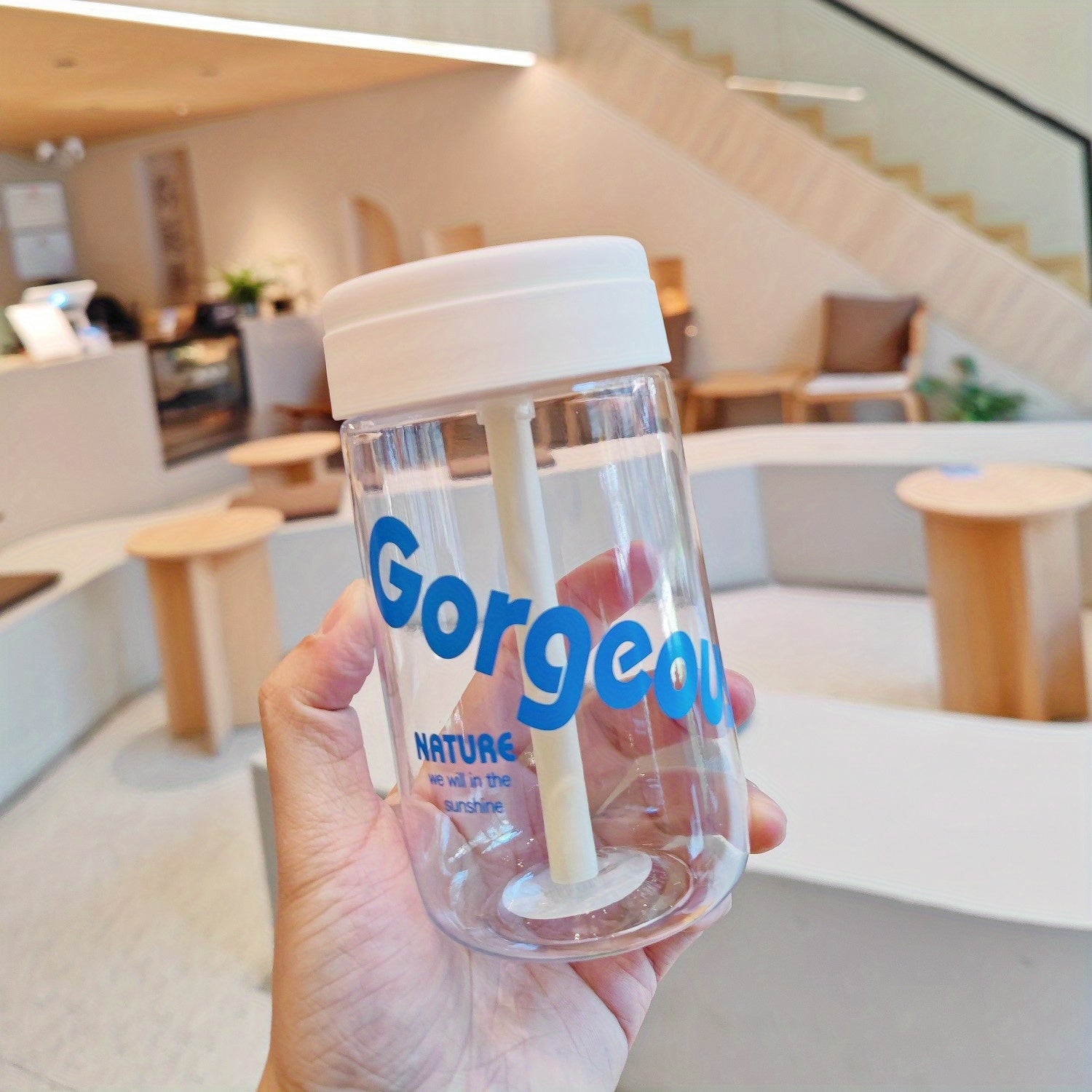 600ml Big Belly Straw Cup Portable Plastic Water Cup for Office Home Outdoor