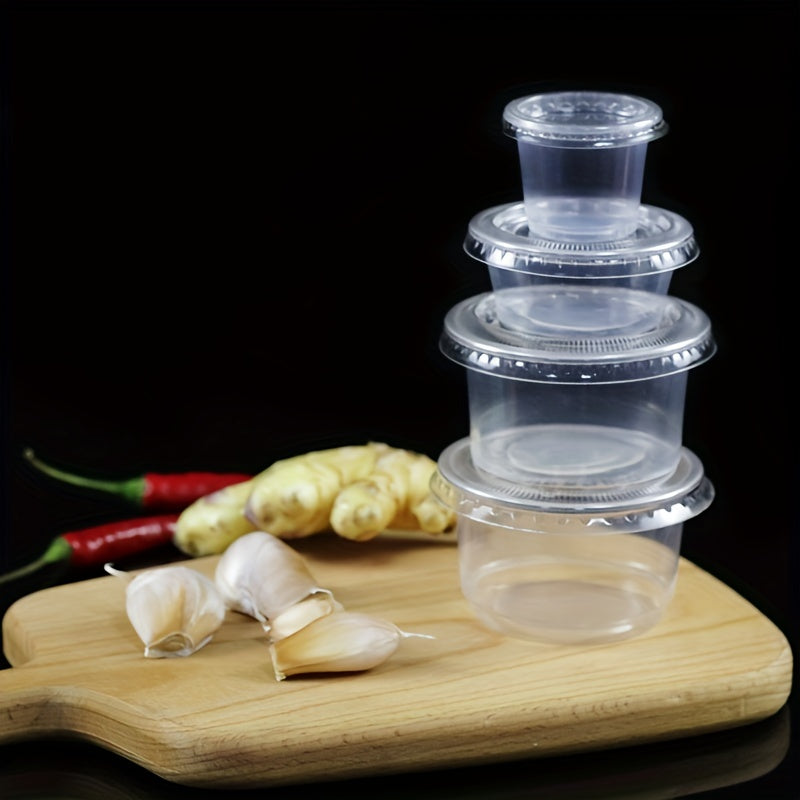 50pcs 2oz/4.5oz Clear Disposable Cups with Lids for Sauces, Condiments, Souffle