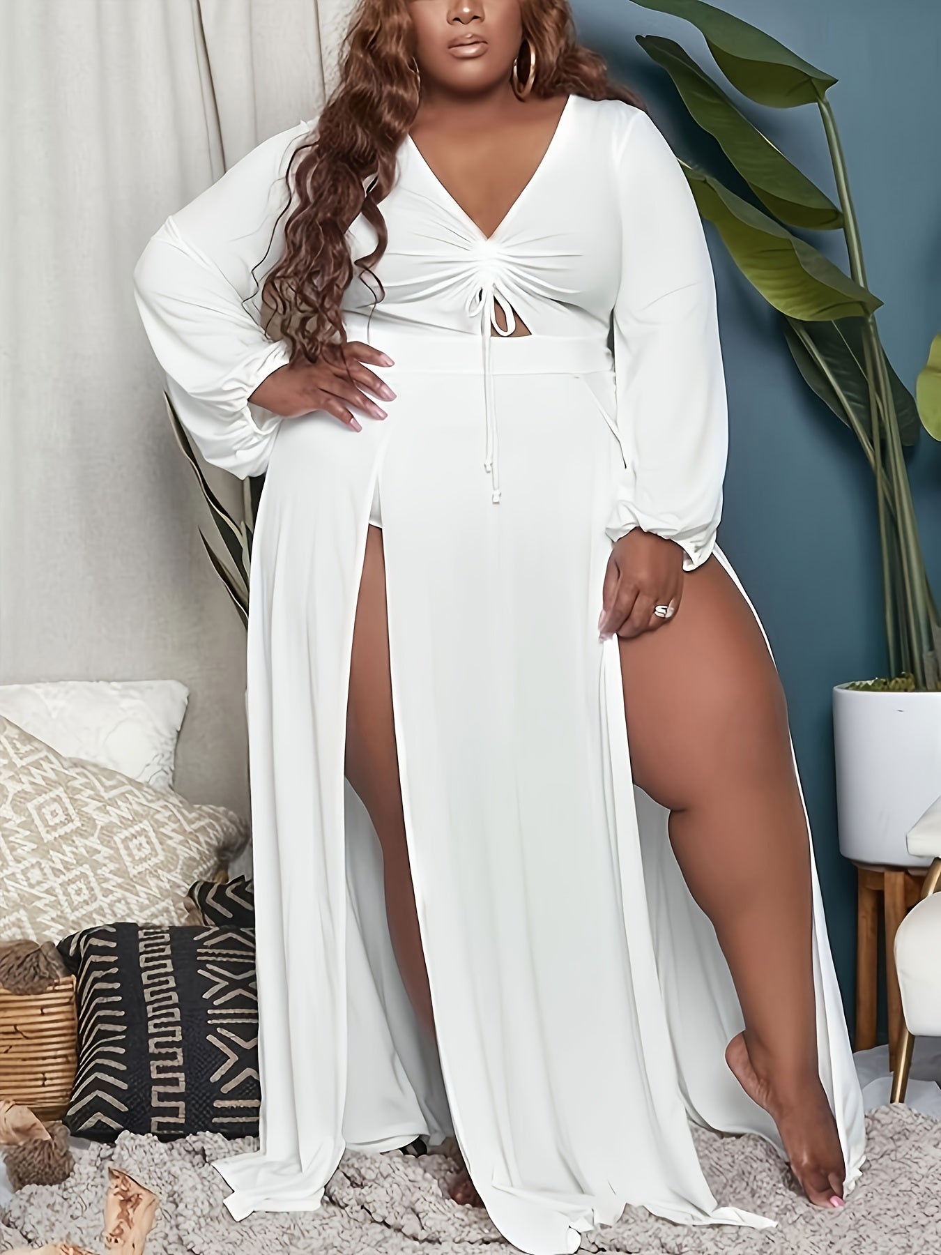 High Split V Neck Cut Out Maxi Dress