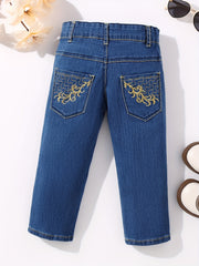 Girls' Swirls Embroidered Denim Pants Regular Fit