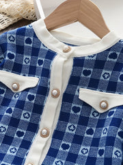 Toddler Girl's Cable Knit 2pcs Plaid Pattern Cardigan & Bowknot Decor Skirt Set