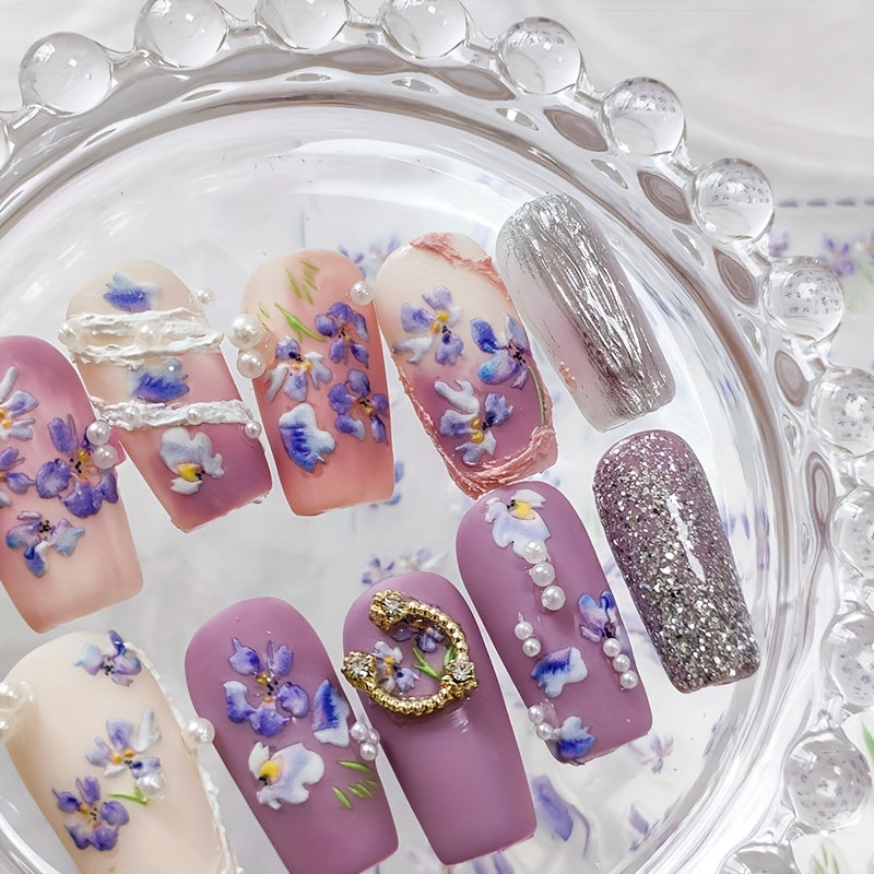Elegant 3D Orchid Nail Art Sticker for Manicure