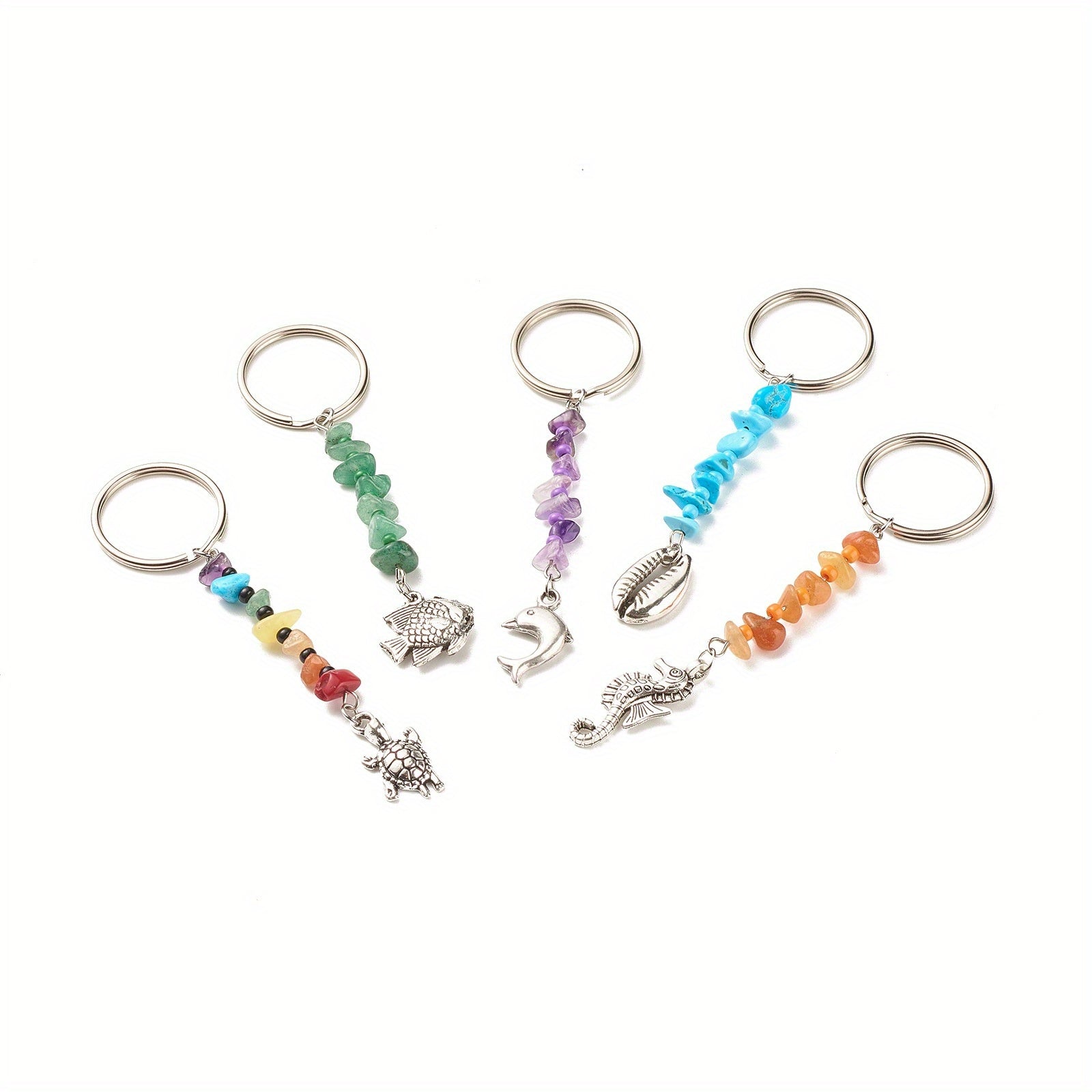 5pcs Ocean Animal Keychain Gravel Rice Beads Turtle Seahorse Key Ring