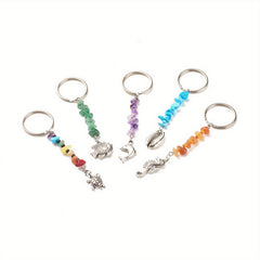 5pcs Ocean Animal Keychain Gravel Rice Beads Turtle Seahorse Key Ring