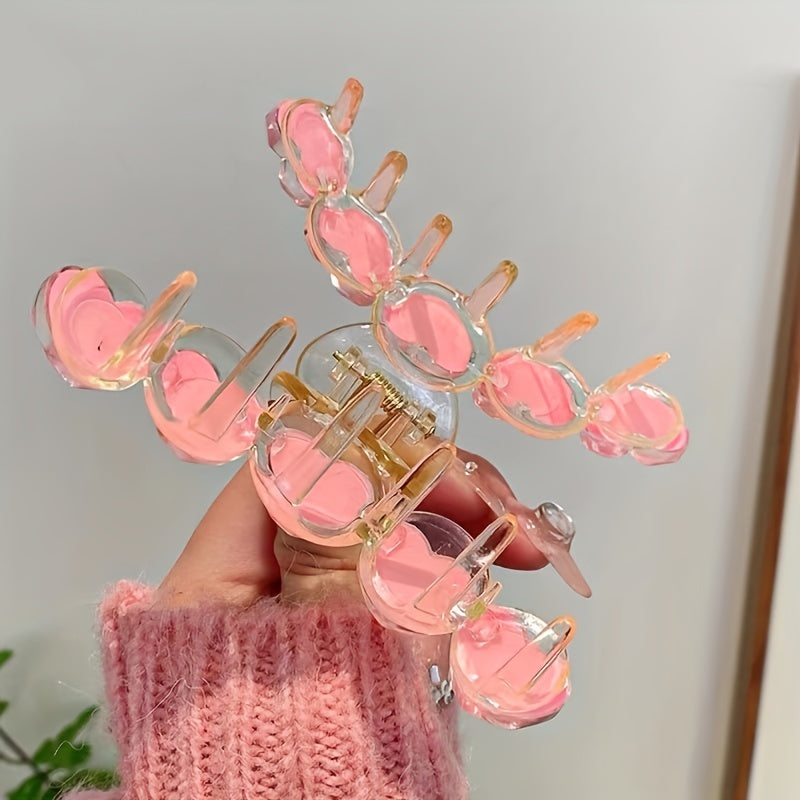 Pink Love Heart Hair Claw Clips Acrylic Grip Hair Jaw Clip