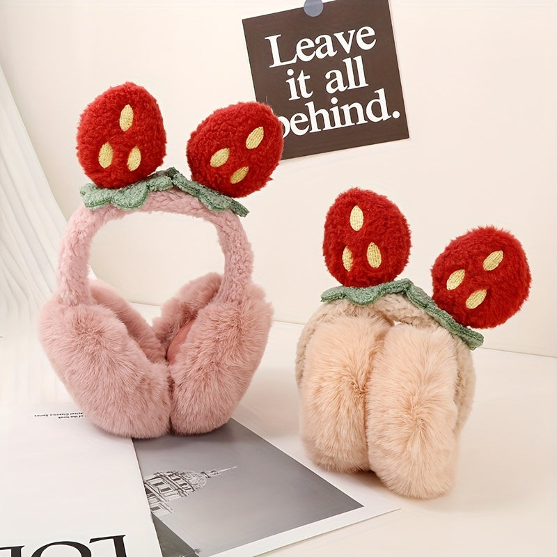 Women's Strawberry Earmuffs for Christmas - Comfortable Winter Ear Warmers