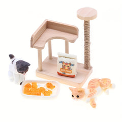 Wooden Cat Climbing Frame Dollhouse Model Ornament Small Fish DIY Accessories
