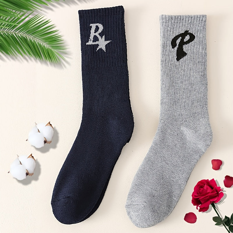 2 Pairs Classic Mid Tube Socks Letter Pattern Women's Stockings