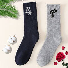 2 Pairs Classic Mid Tube Socks Letter Pattern Women's Stockings