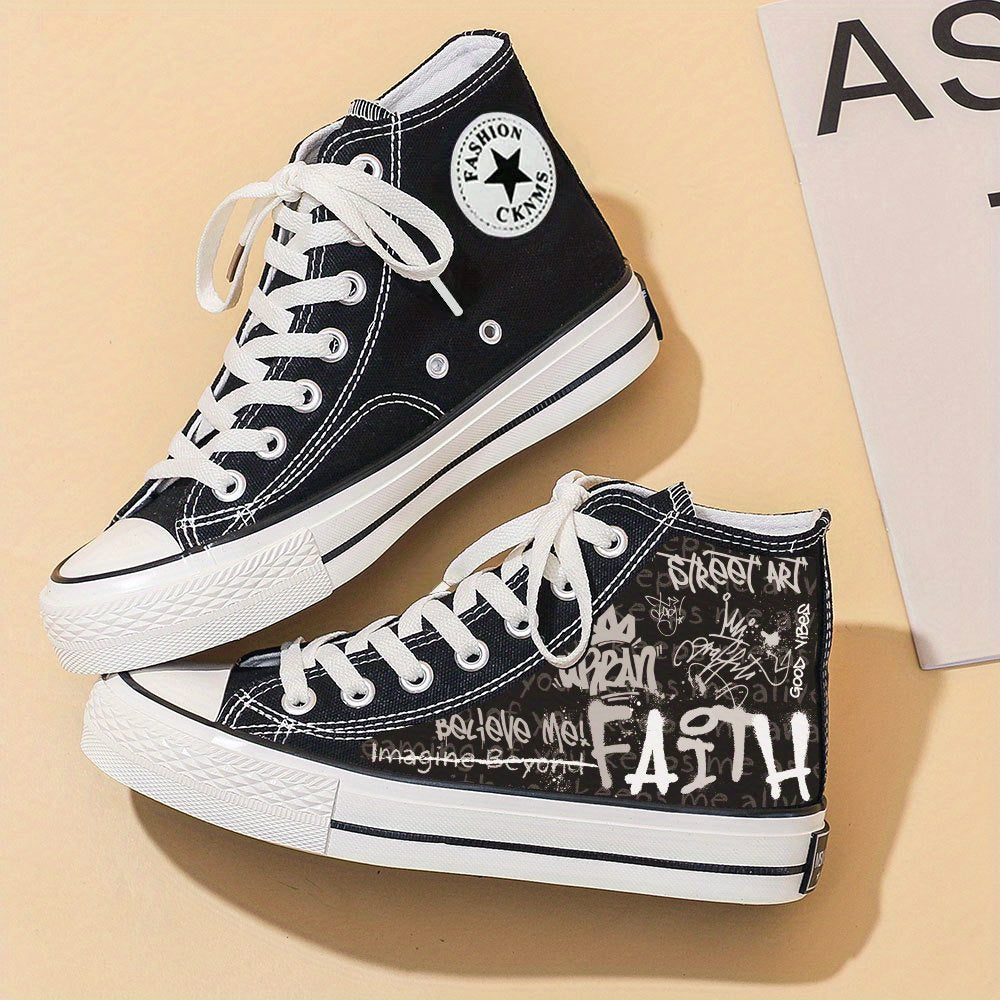 Men's Alphabet Print Ankle Top Canvas Shoes