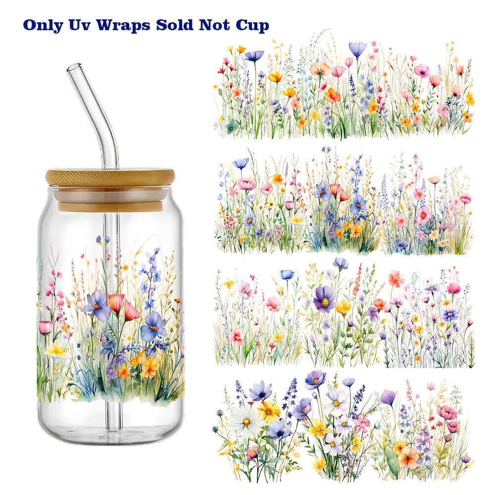4pcs Wildflower 3D Erasable Transfer Stickers UV Waterproof Self Adhesive