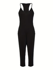 Spaghetti Solid Jumpsuit Casual Sleeveless Versatile Jumpsuit