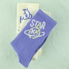 3 Pairs Letter Bear Print Socks Comfy Mid Tube Women's Stockings