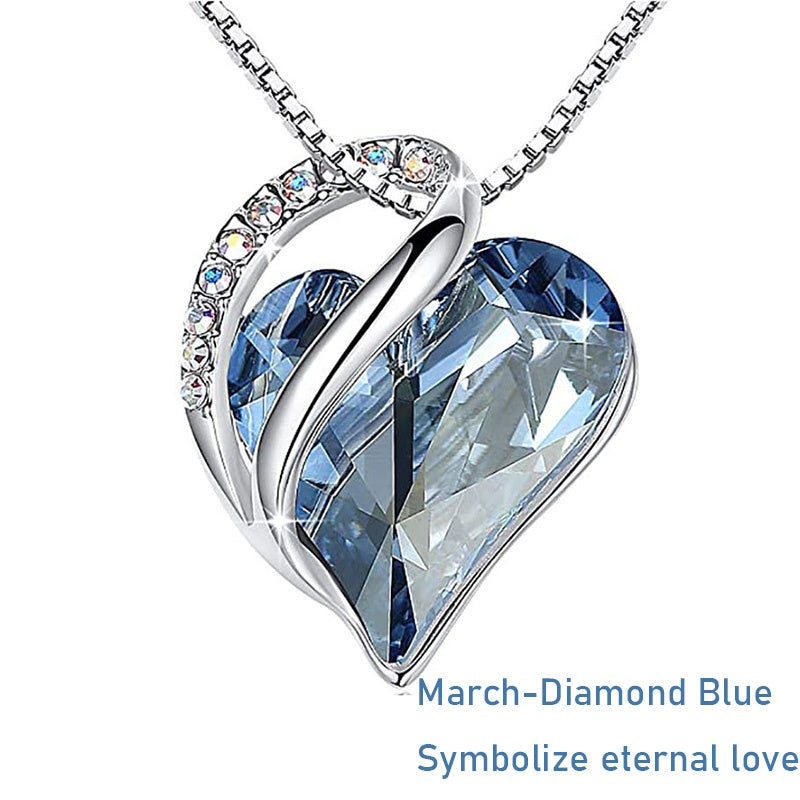 12 Months Birthstone Love Heart Pendant Necklace Jewelry Gift For Women
