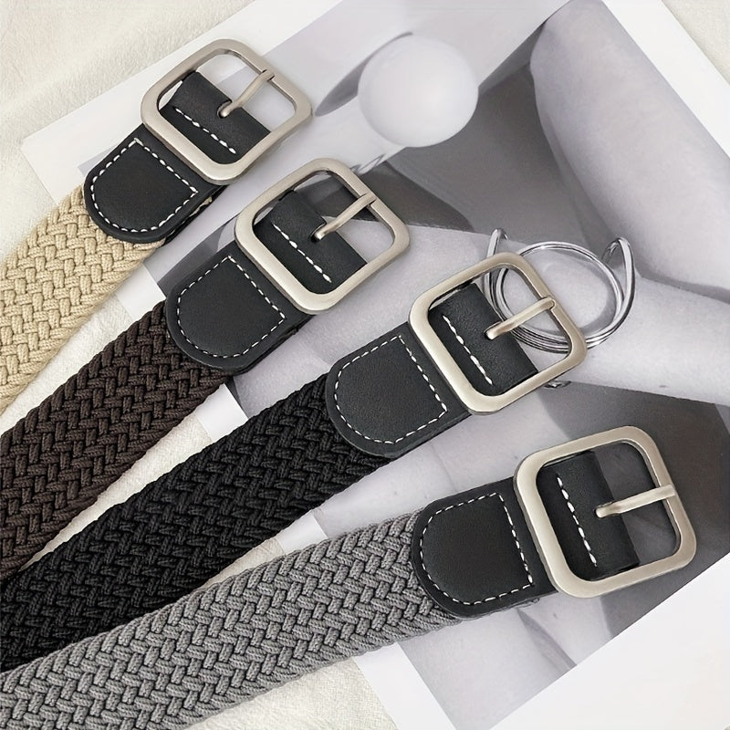 Elastic Woven Canvas Belt Men Women Casual Square Buckle