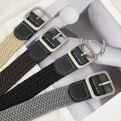 Elastic Woven Canvas Belt Men Women Casual Square Buckle