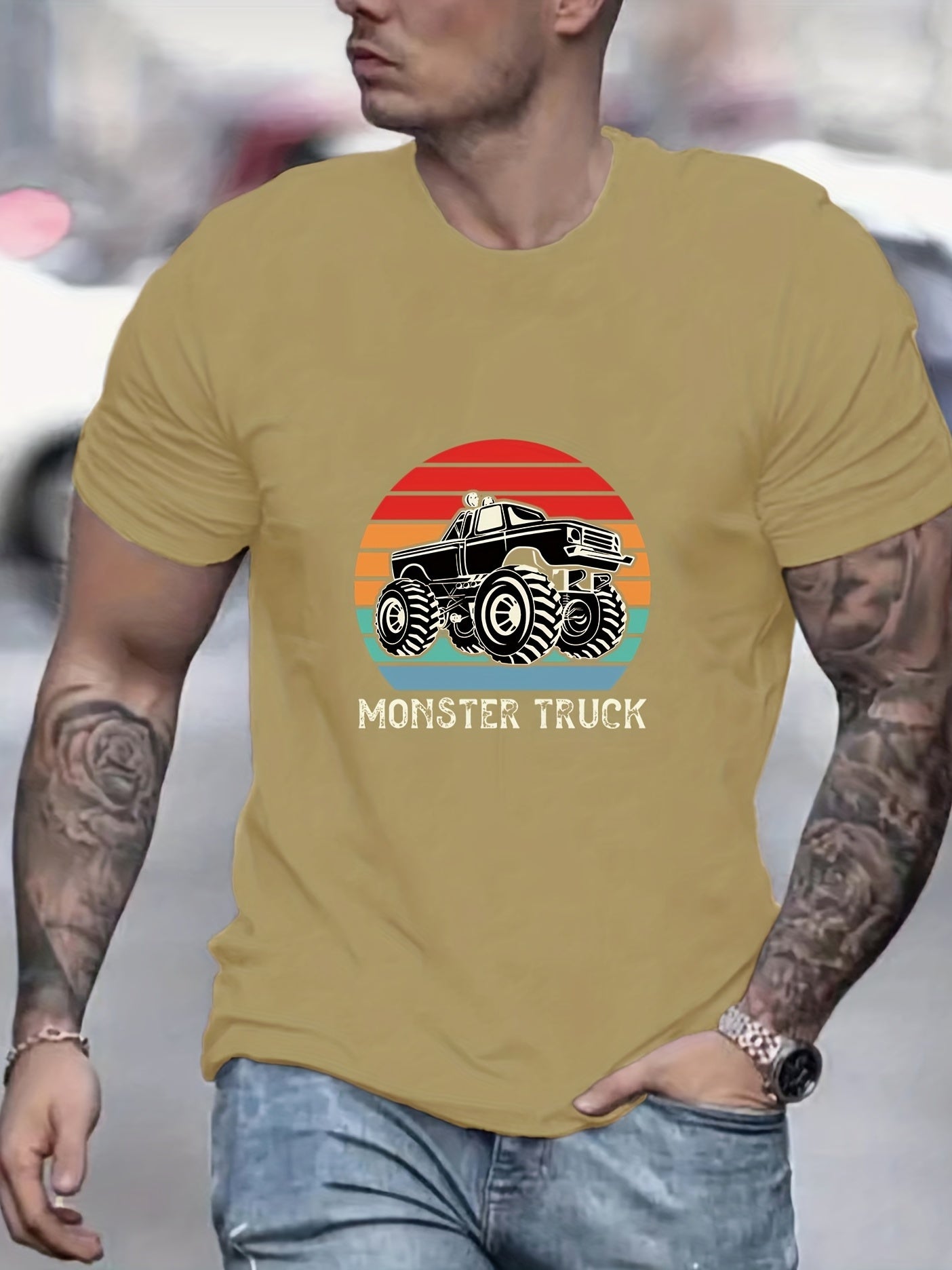Monster Truck Men's Graphic Crew Neck T-shirt for Summer