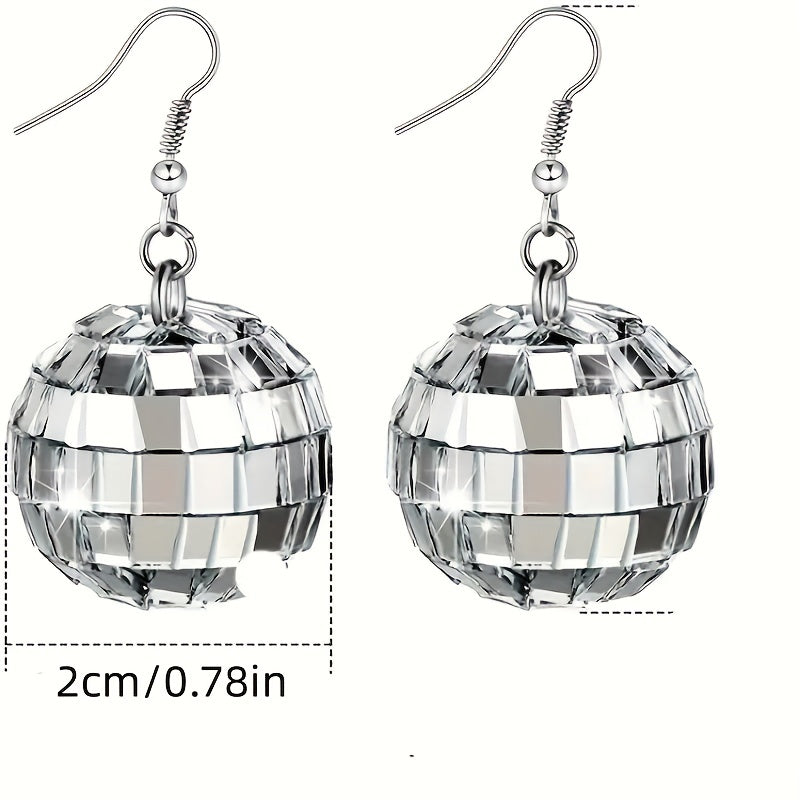 Vintage Disco Ball Dangle Earrings Round Drop Boho Jewelry