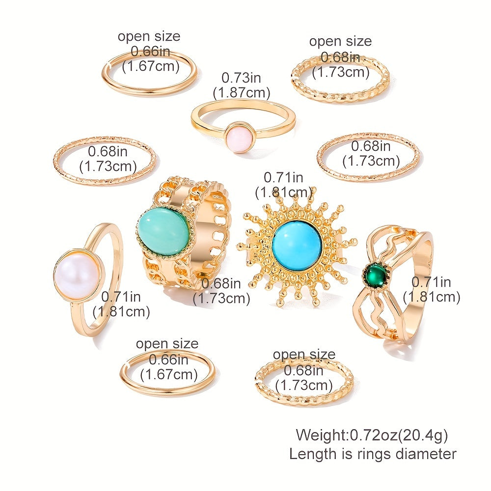Vintage Golden Ring Set Inlaid Rhinestone Devil Eye Sun Snake Pattern