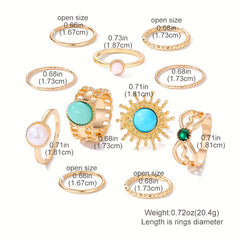 Vintage Golden Ring Set Inlaid Rhinestone Devil Eye Sun Snake Pattern