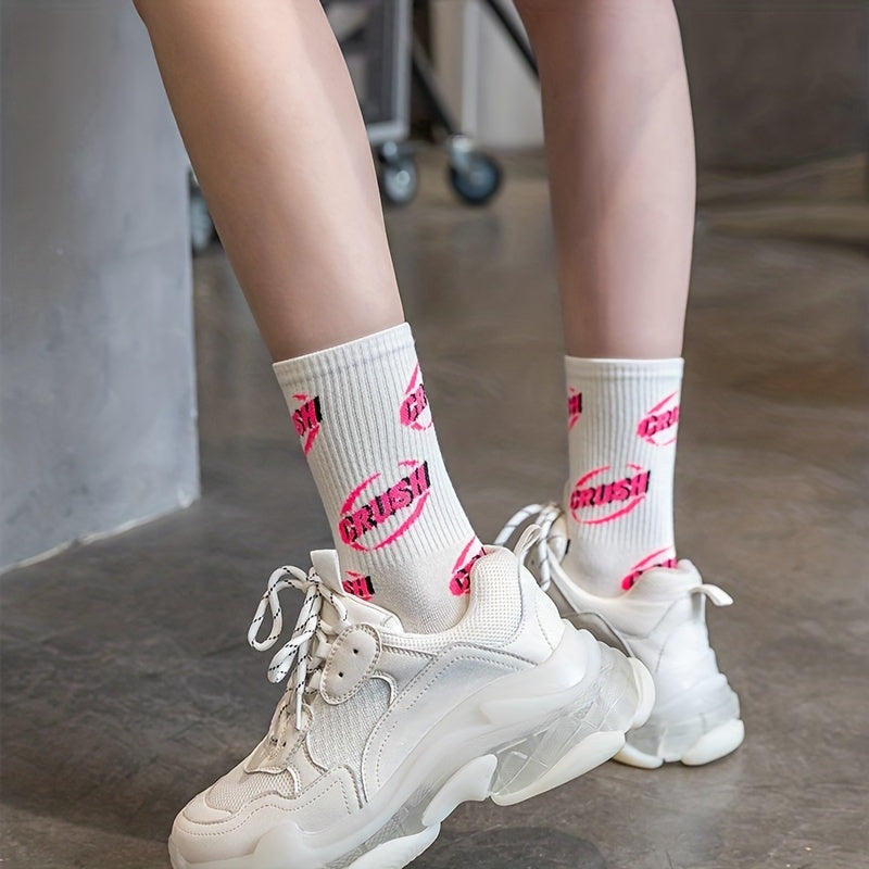 4 Pairs Letter Print Socks Crew Sports Stocking